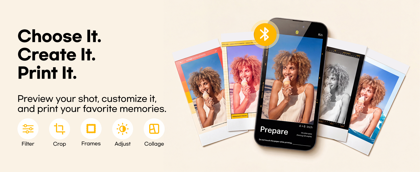 Through the Kodak Photo Printer app, choose, create, and print your photos!