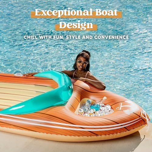 JOYIN Giant Boat Float with Cooler - Inflatable Boat Funny Pool Floats Raft with Reinforced Cooler