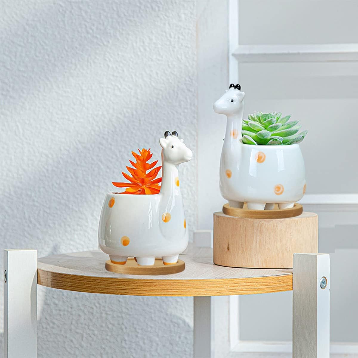 GeLive White Cow Succulent Pot, Small Ceramic Animal Planter with Drainage Hole & Saucer for Cactus, Mini Air Plants, Pencil Holder Brush Organizer, Indoor Home Office Desk Decor, Funny Gift