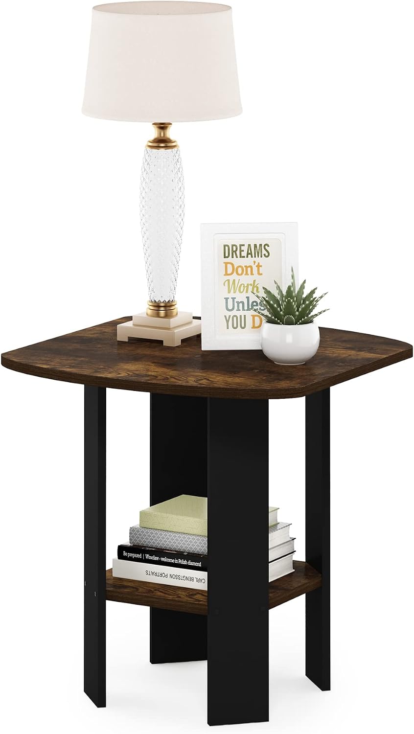 Furinno SIMPLE DESIGN Side Table, 2-Tier Modern End Table with Soft Edges, Open Shelves Night Stand, Bedside Table, for Living Room, Bedroom, French Oak