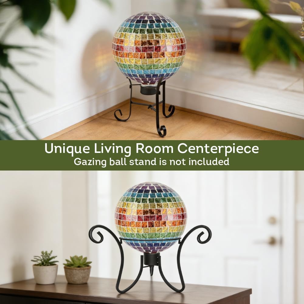Lily's Home Colorful Mosaic Glass Gazing Ball, Designed with a Stunning Holographic Petal Mosaic Pattern to Bring Color and Reflection to Any Home and Garden, Red and Gold (10" Diameter)