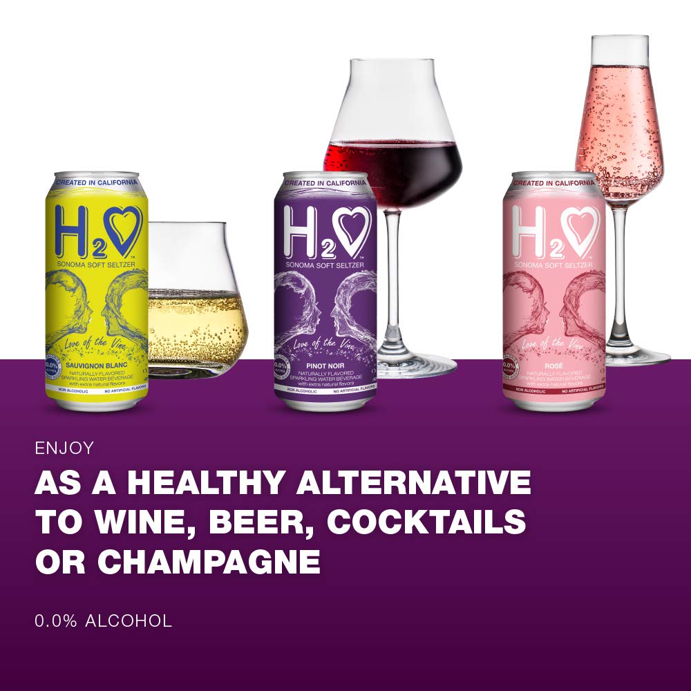 H2o - The Best Non Alcoholic Red Wine - Infused California Sparkling Refreshment, 0.0% Alcohol, (Pinot Noir, Pack of 4-12 Fl oz)