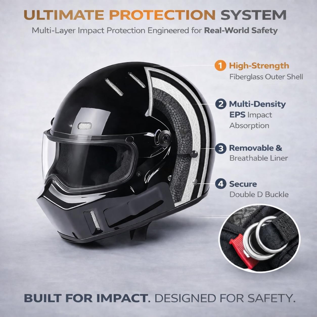 CRG Sports Retro Full Face Motorcycle Helmet, DOT Approved Fiberglass Street Bike Helmet with Clear Visor, Lightweight Cafe Racer Cruiser Motorcycle Helmet