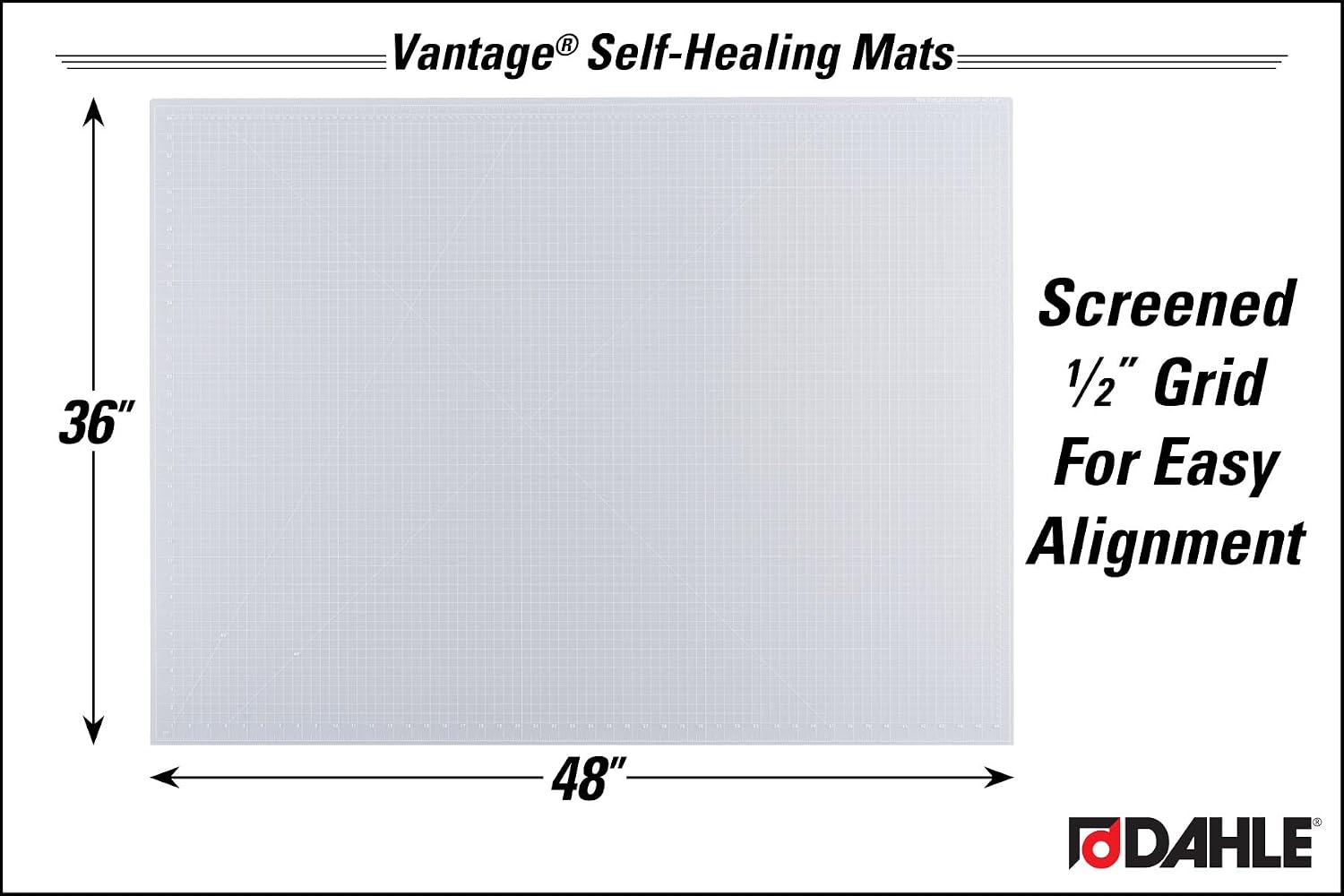 Dahle Vantage 10673 Premium Self-Healing Cutting Mat, 24"x36", 1/2" Grid, 5 Layers for Max Healing, Perfect for Crafts & Sewing, Black