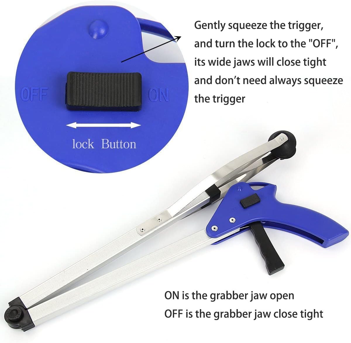 THUSIBER Reacher Grabber 32" Extra Long Folding Reaching Claw Heavy Duty Mobility Aid Arm Extender Gripper Tools for Trash Pick Up Litter Picker