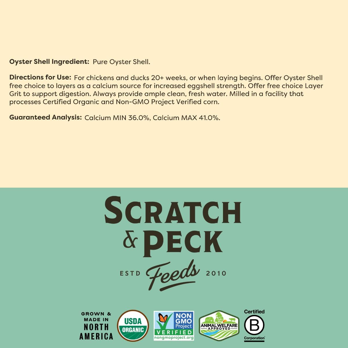 Scratch and Peck Feeds | Oyster Shell Chickens & Ducks | 4 lb Pouch | Essential Calcium Supplement for Eggshell Strength and Hen Health, All Natural, Sustainably Sourced