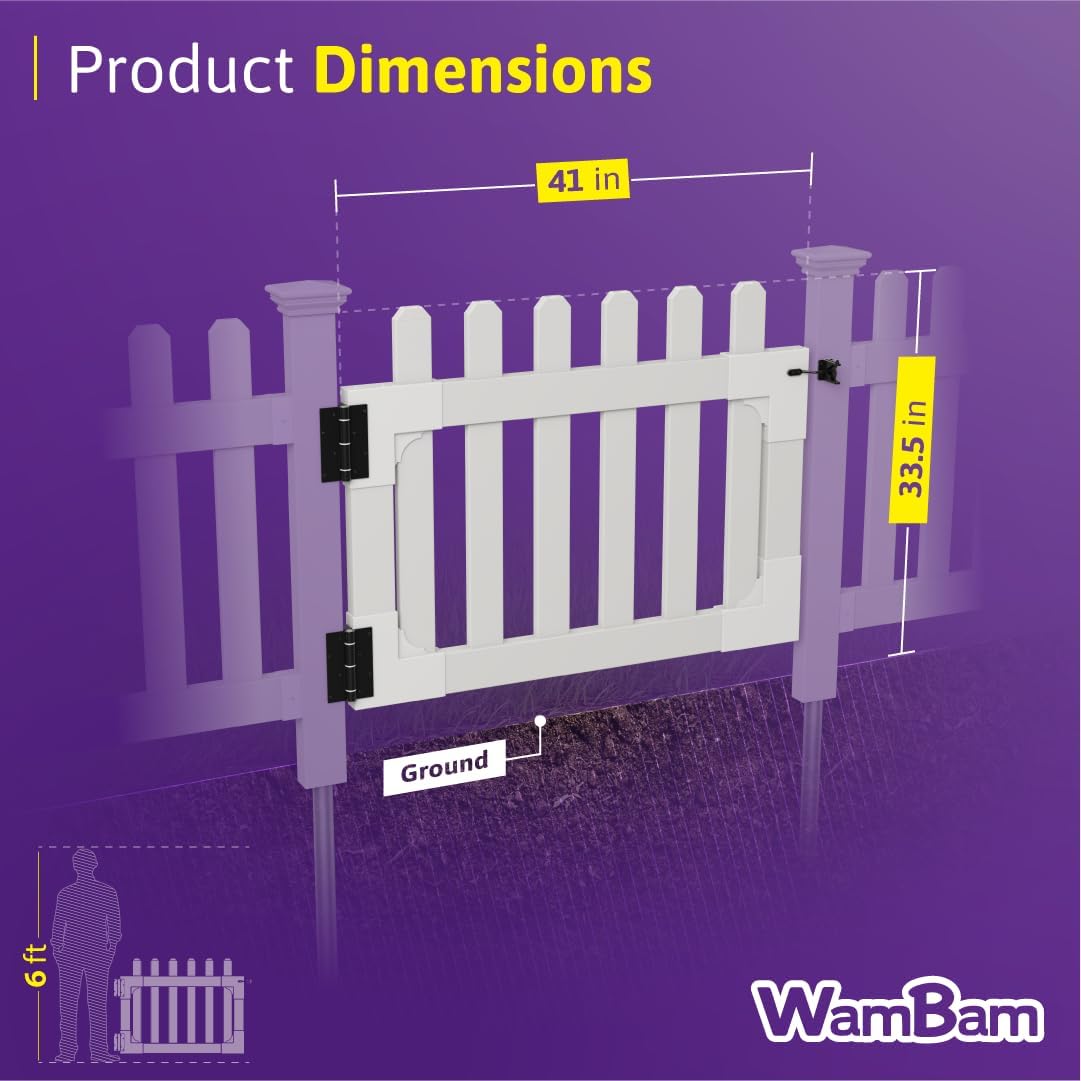 WamBam Newport Picket Fence, White Vinyl DIY No Dig Kit | 3ftH x 6ftW, 1 Panel + 1 Post, ZP19002
