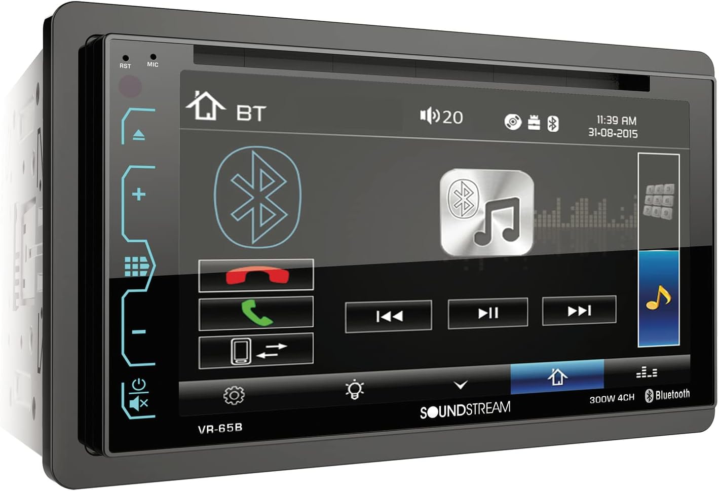 Soundstream VR-65B Double-DIN Bluetooth DVD/CD/AM/FM in-Dash Car Stereo with 6.2" Smart Sense Screen