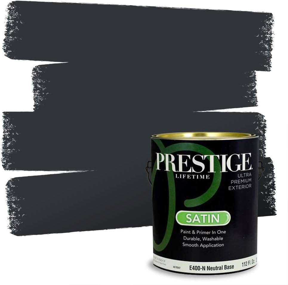 PRESTIGE Paints Exterior Paint and Primer In One, 1-Gallon, Satin, Comparable Match of Sherwin Williams* Black Magic*