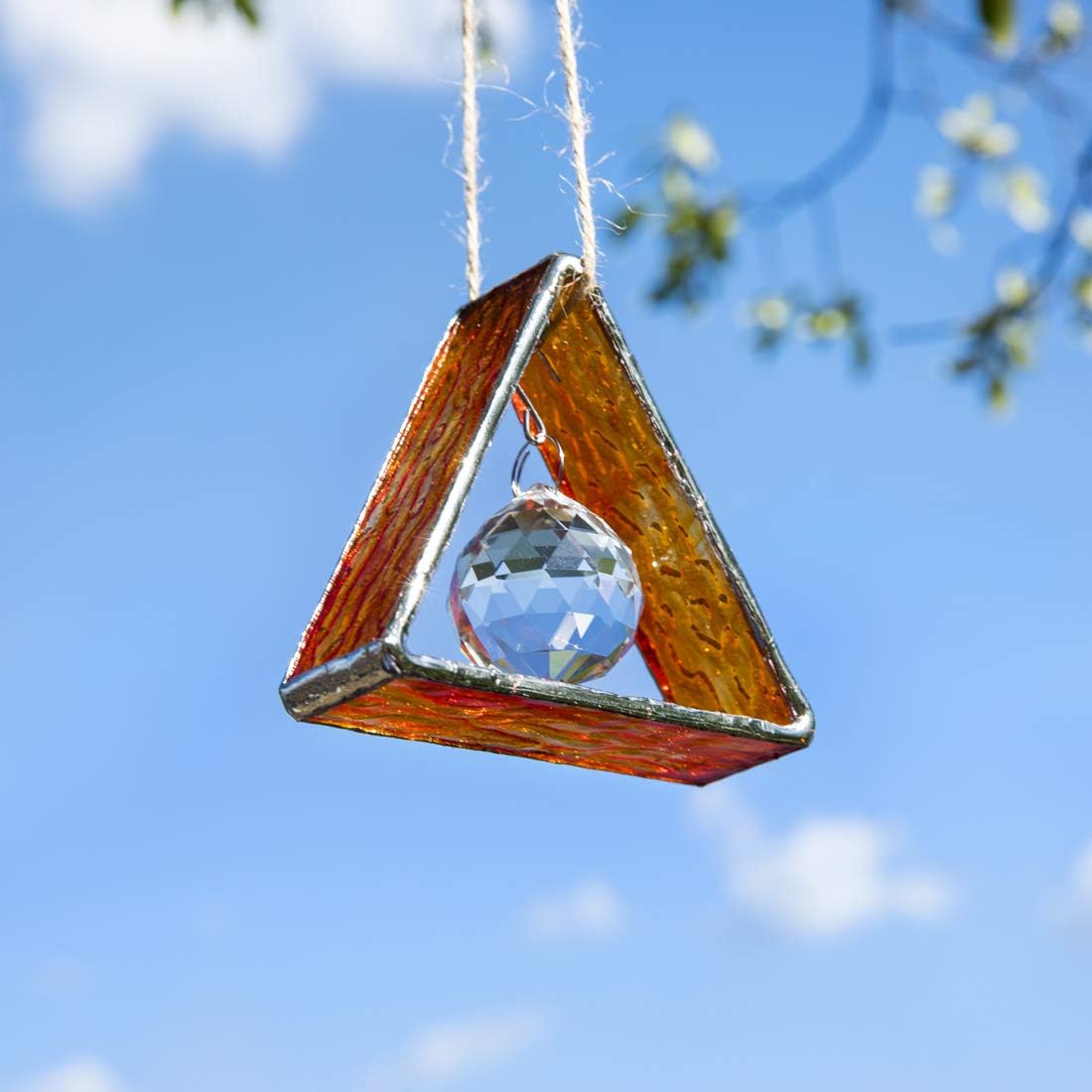 Green Stained Glass Pyramid Suncatcher Window Hanging Prism Decor