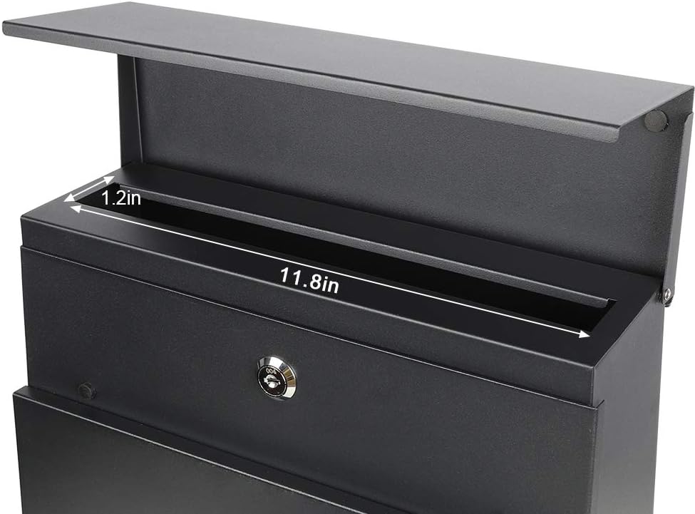 Decaller Large Capacity Mailbox with Key Lock, Wall Mount Metal Mail Box with Newspaper Compartment for Outside, 14.4" x 13" x 4.2", 938 Black
