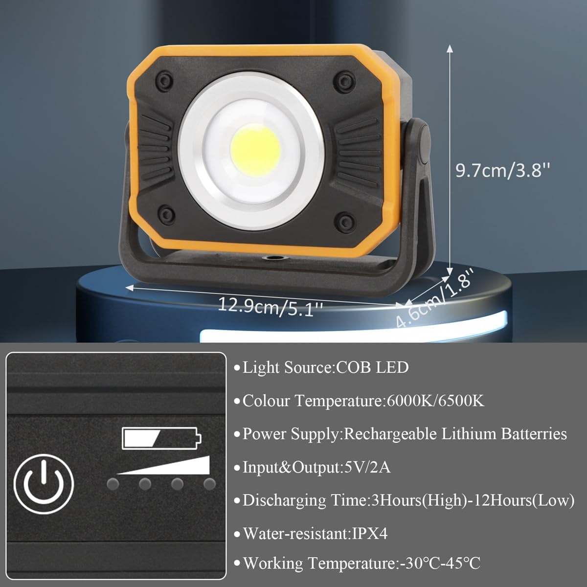 Sunzone LED Work Light, Rechargeable Work Lights with Magnetic Base, 2 Pack