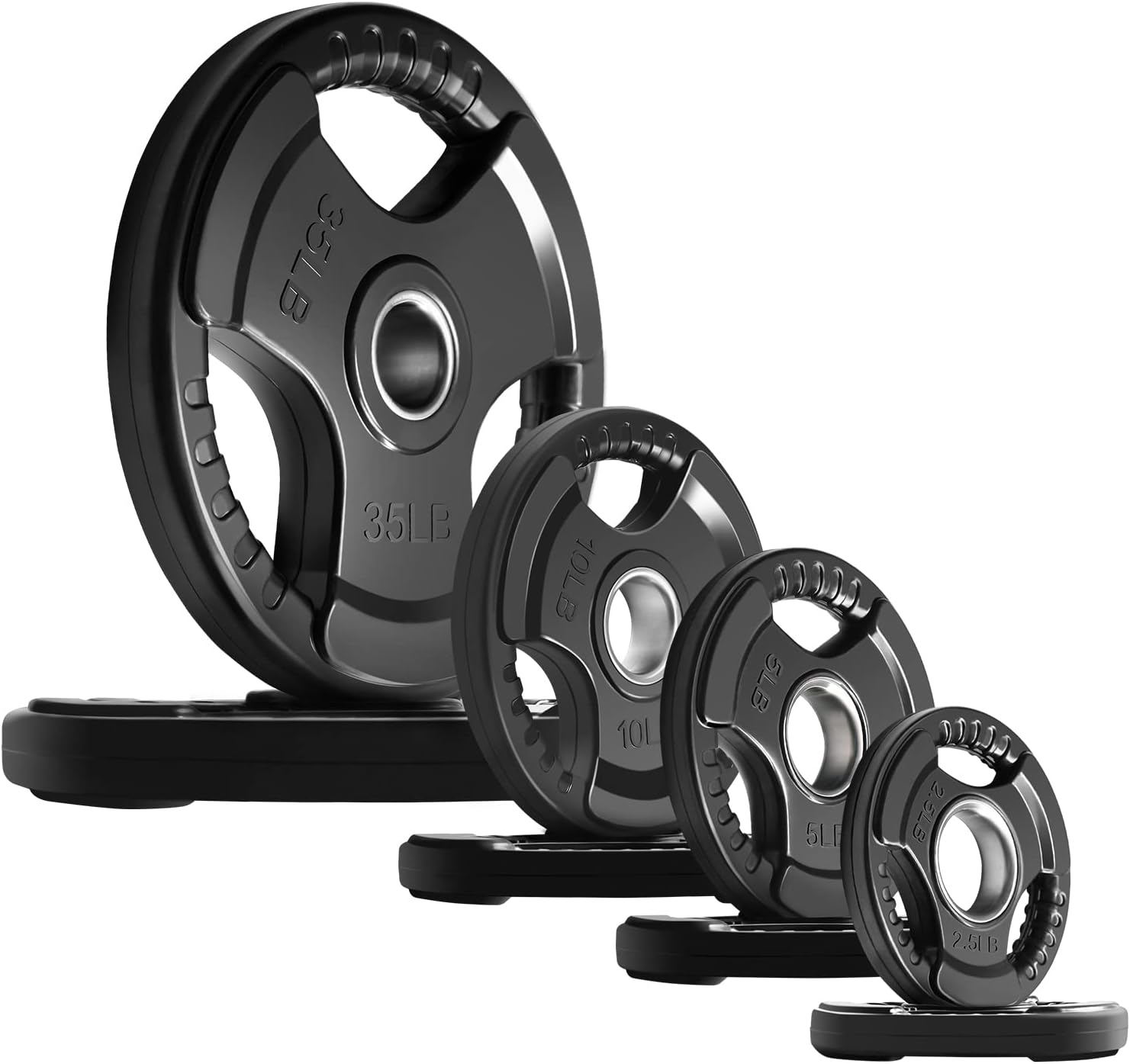 RitFit Olympic Rubber Grip Weight Plates, 2-Inch Barbell Set