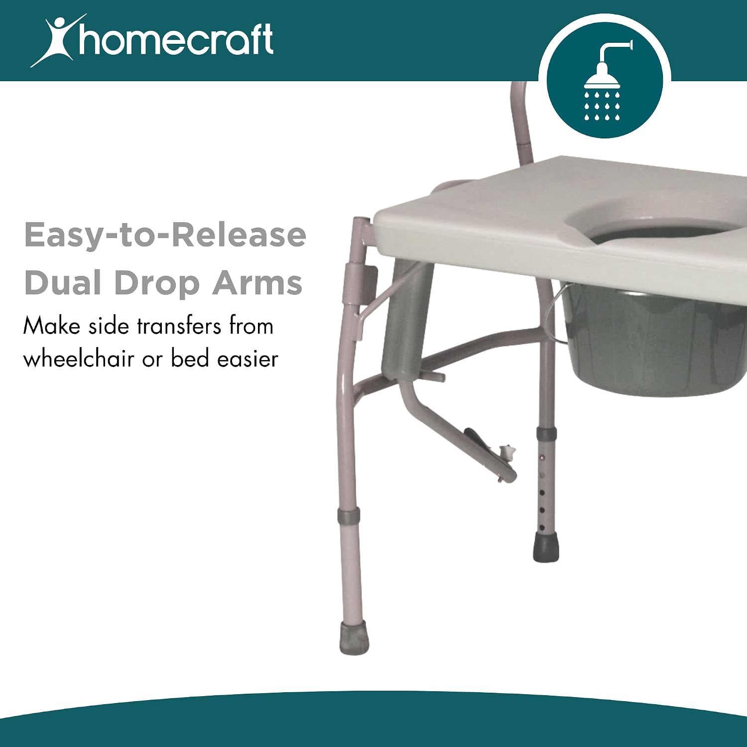 Homecraft Deluxe Bariatric Drop Arm Commode, 1000 lb Weight Capacity, Extra Wide Seat with Adjustable Height, Bedside or Over Toilet Use