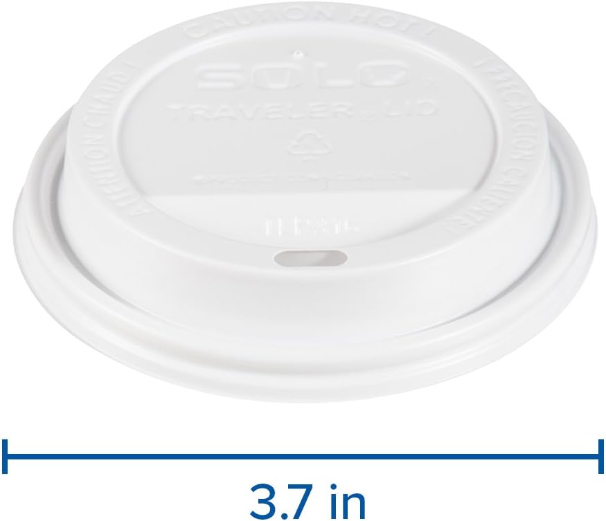 SOLO Cup White Traveler Drink-Thru Lid. Fits 10 Ounce Squat and 12, 16, 20 and 24 Ounce Solo Brand Hot Beverage Cups. 100 Pack
