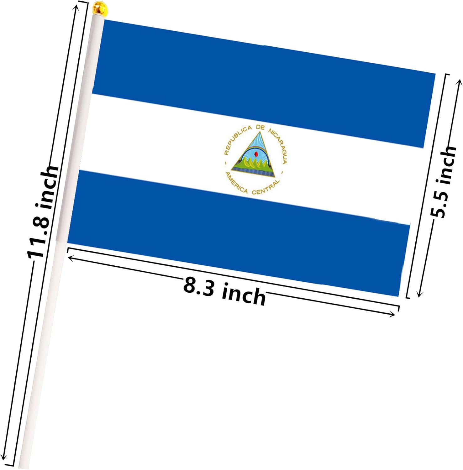 50 Pack Nicaragua Nicaraguan on Stick Flags,Small Mini Hand Held Nicaragua Nicaraguan Flags 5.5x8.3 Inch, Grand Opening, Carnival,Party Events Celebration