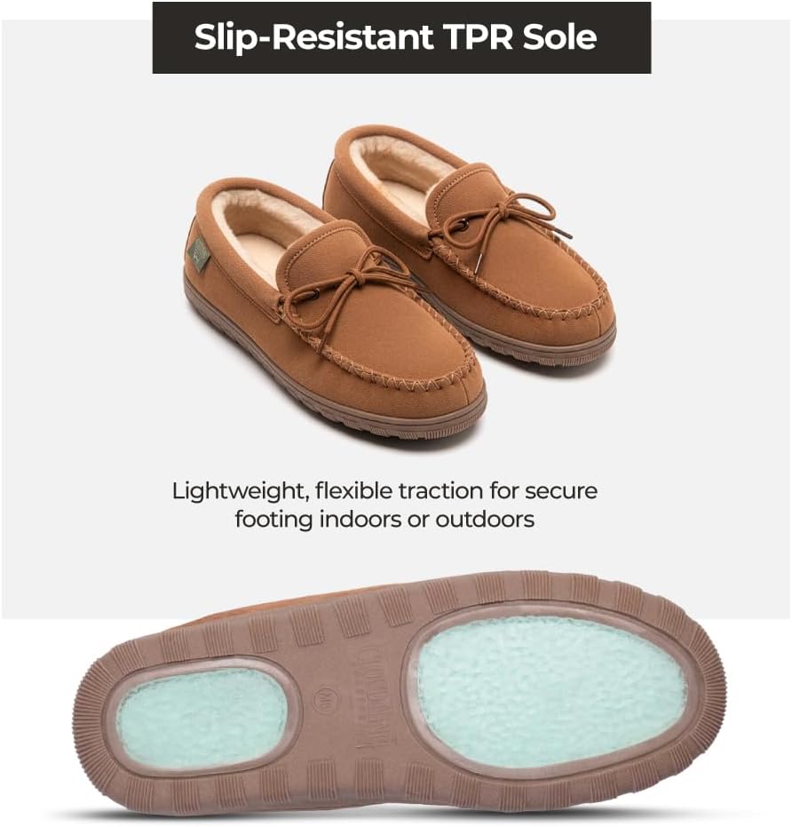 Cloud Nine Sheepskin Men's Moccasin Slippers - Classic Comfortable Slip-On Slippers for Men with Removable Insole