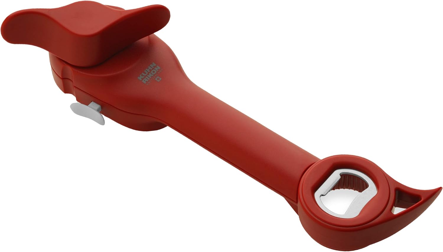 Kuhn Rikon Auto Safety LidLifter Can Opener with Ring-Pull Tool – Smooth-Edge Side-Cut Design for Safe, Touch-Free Lid Removal – Easy-Turn Handle, Swiss Engineered, Red
