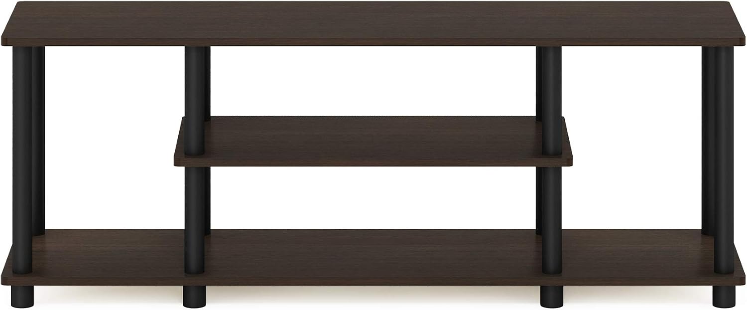 Furinno Turn-N-Tube No Tools 3D 3-Tier Entertainment TV Stand up to 50 inch TV, Round Tubes, French Oak Grey/Black | for TV up to 50 Inch, Open Frame Rectangular Entertainment Center with Storage Shelf, TV Console, for Living Room, Bedroom