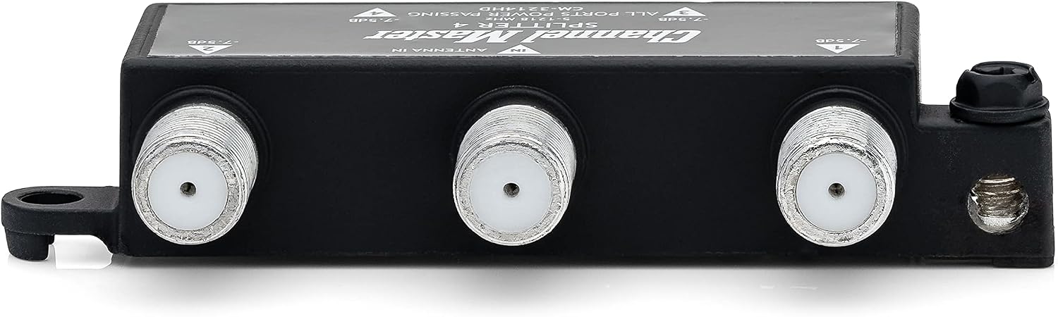 Channel Master Splitter 2 | 2-Way Splitter Distributes Digital HDTV Antenna Signal to 2 TVs, One Input and Two Outputs, Power Passing for Preamplifiers and Boosters, Low-Loss Design, Indoor/Outdoor