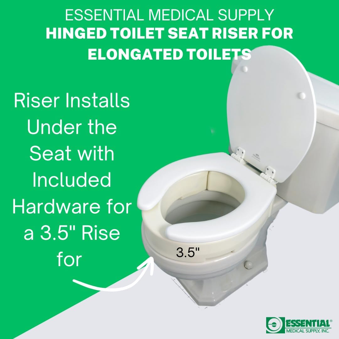 Essential Medical Supply Hinged Toilet Seat Riser for Elongated Toilets - 19 x 14 x 3.5 Inches