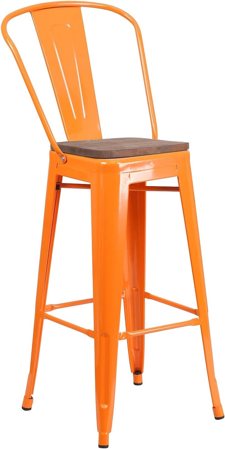 Flash Furniture 30 in Metal Barstool with Back, Blue | Commercial Grade, Removable Back, Indoor/Outdoor Use