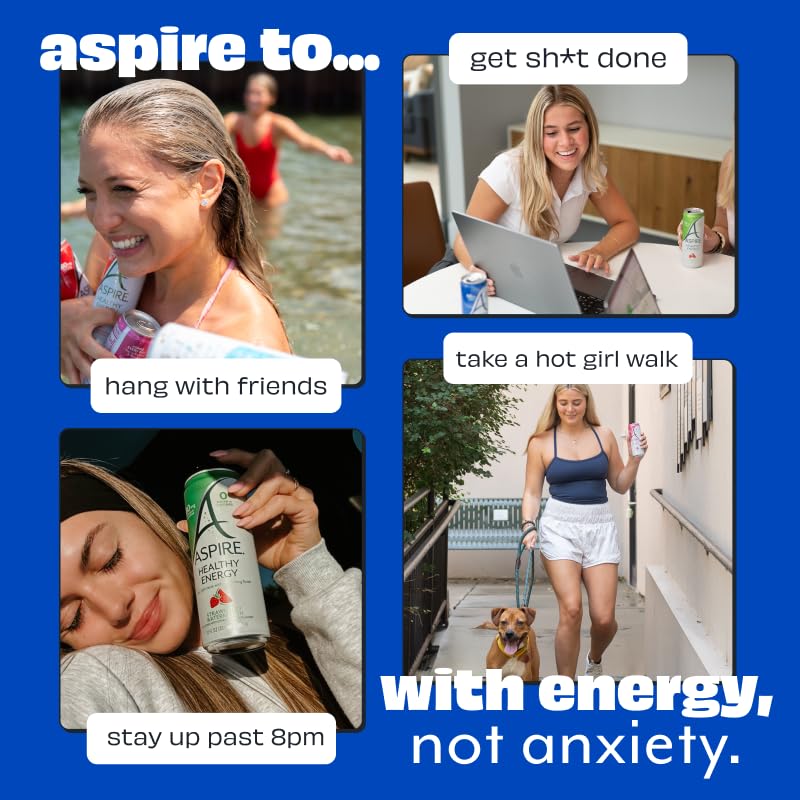 ASPIRE® Raspberry Acai, Healthy Energy Drink 80mg Natural Caffeine, Zero Sugar No Carbs Keto Friendly, 12 Pack Green Tea Sugar Free Drink Low Caffeine Zero Calorie