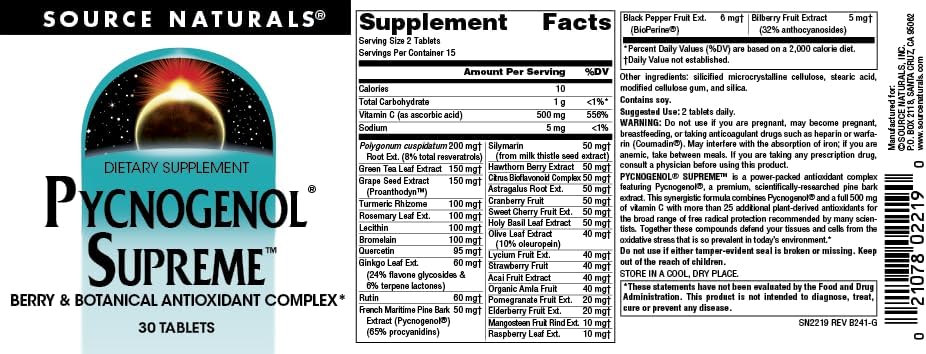 Source Naturals, Pycnogenol Supreme - 60 Tablets | Berry & Botanical Antioxidant Complex*