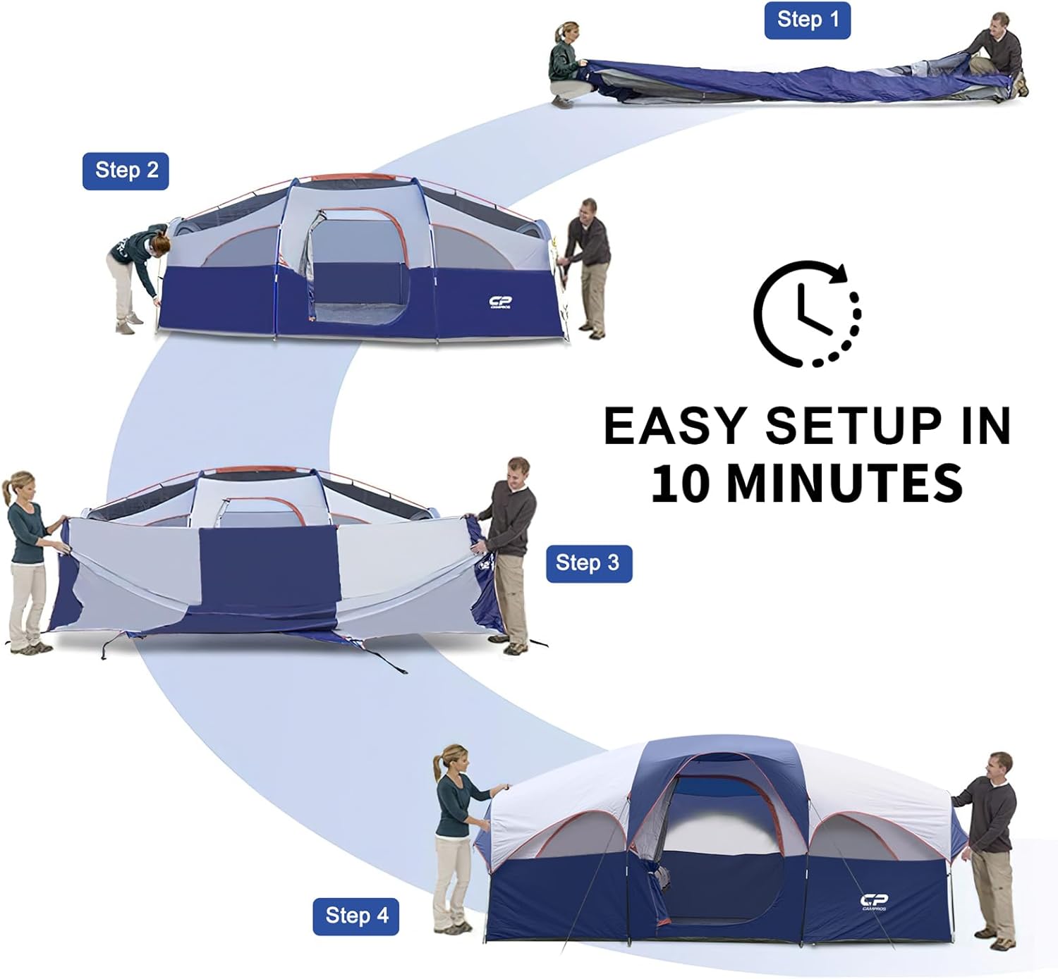CAMPROS CP 8 Person Camping Tent, Room Divider, Rainfly, Weather Resistant