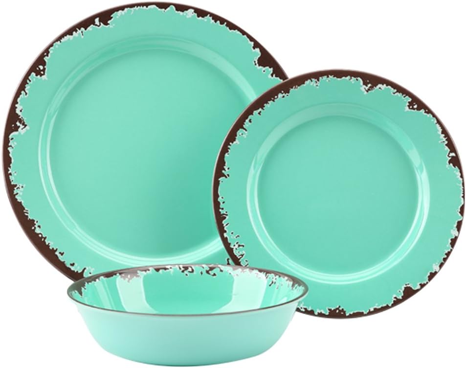 Rustic Melamine Dinnerware Set,12-Piece Plates and Bowls Sets,Yinshine Unbreakable Melamine Dish Set,Lightweight,Service for 4,Dishwasher Safe,Green