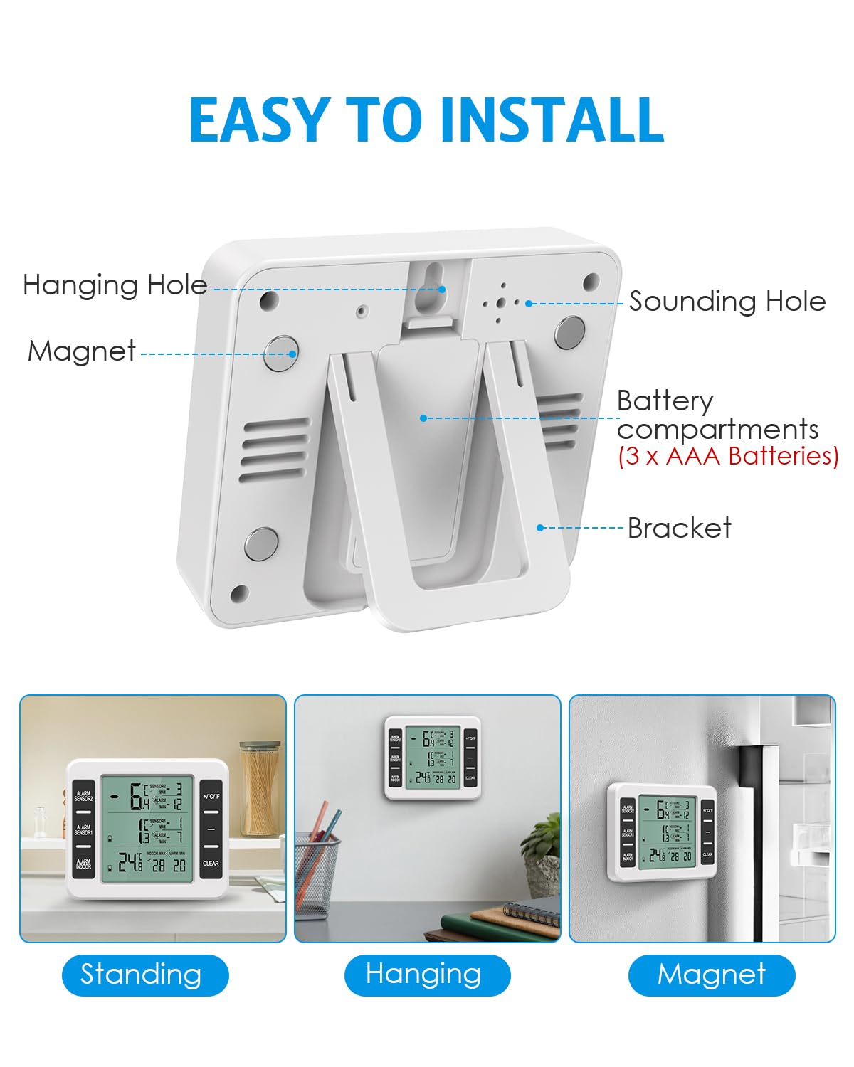 AMIR Refrigerator Thermometer, Wireless Indoor Outdoor Thermometer
