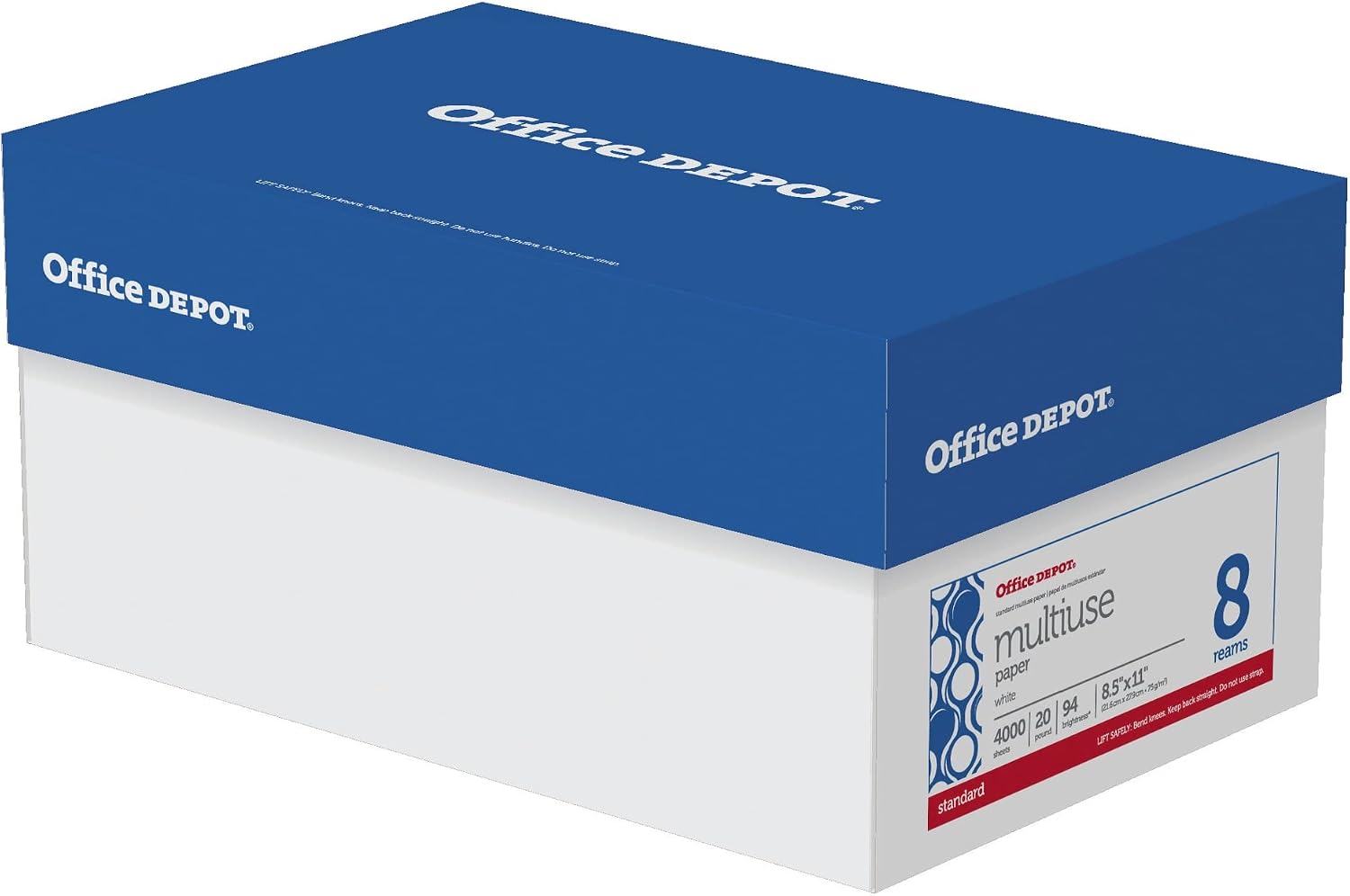 Office Depot(R) Brand Multiuse Paper, Letter Size Paper, 94 (U.S.) Brightness, 20 Lb, White, 500 Sheets Per Ream, Case Of 8 Reams
