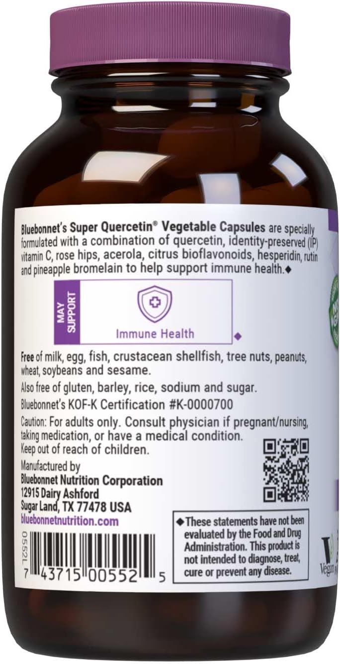 Bluebonnet Nutrition Super Quercetin Vegetable Capsules, Vitamin C Formula, Best for Seasonal & Immune Support, Non GMO, Gluten Free, Soy Free, Milk Free, Kosher, 60 Vegetable Capsules | Immune Health; Non-GMO, Vegan, Kosher Certified, Gluten-Free, Soy-F…
