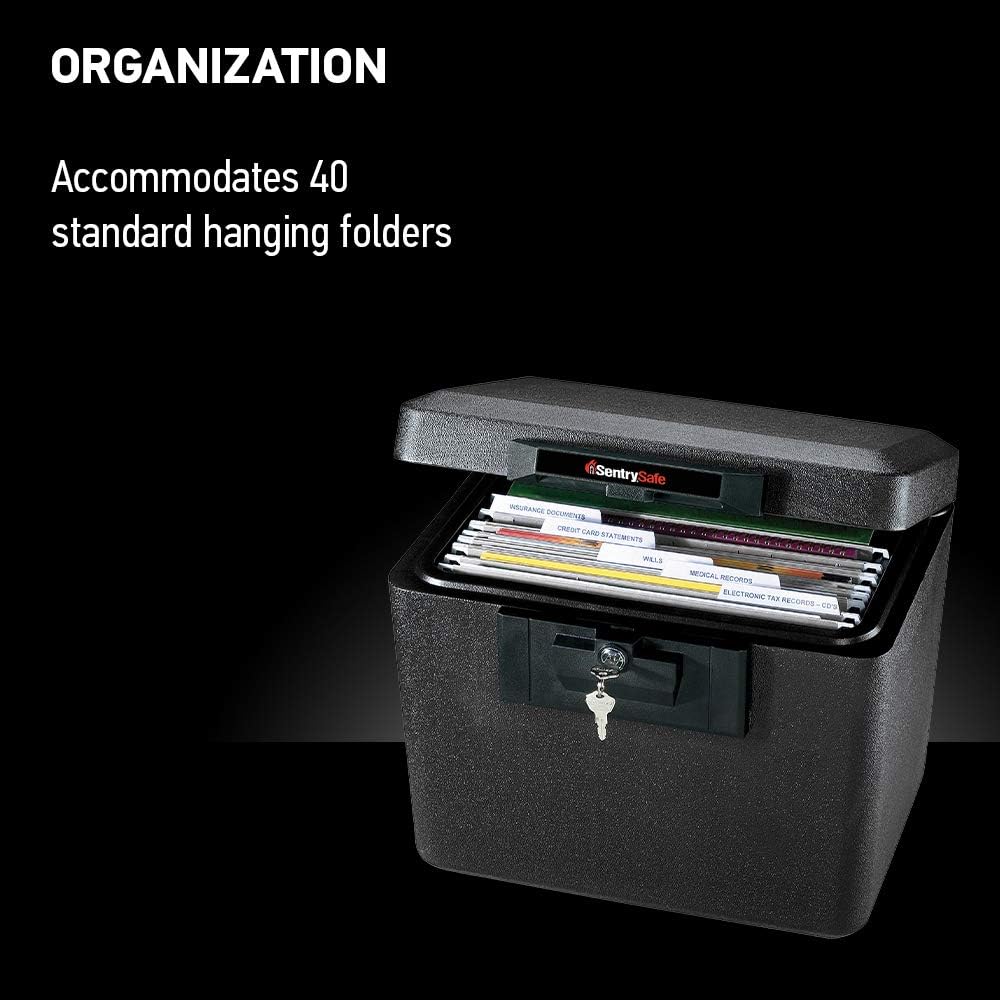 SentrySafe Black Fireproof Document Box with Key Lock, Safe Secures Files and Documents for Home or Office, 0.61 Cubic Feet, 13.6 x 15.3 x 12.1 inches