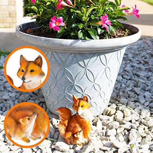CLEVER GARDEN Cute Resin Garden Statue Decoration, Outdoor Lawn Yard Polyresin Animal Figurine Sculpture Ornament Décor, Fox Family