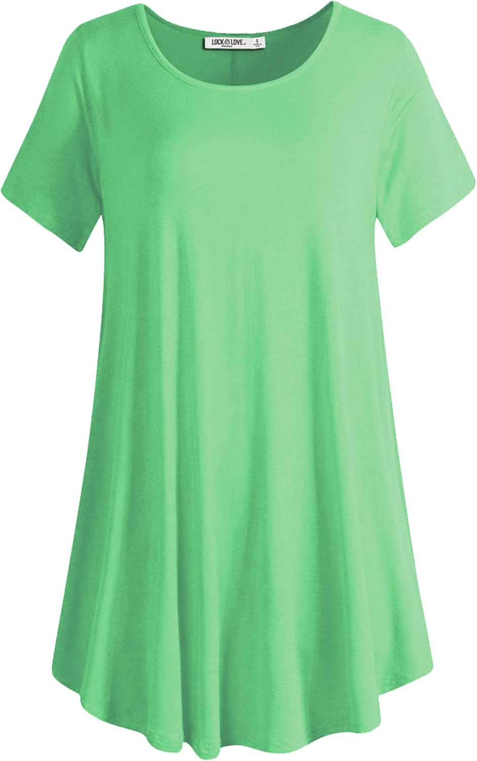 Lock and Love Women Solid Short Sleeve/Sleeveless Tunic for Leggings Swing Tunic Flare Tank Tops S-5XL Plus Size Made in USA