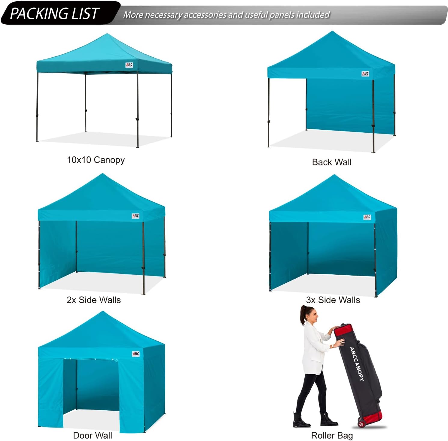 ABCCANOPY Heavy Duty Easy Pop up Canopy Tent with Sidewalls 10x20, Turquoise