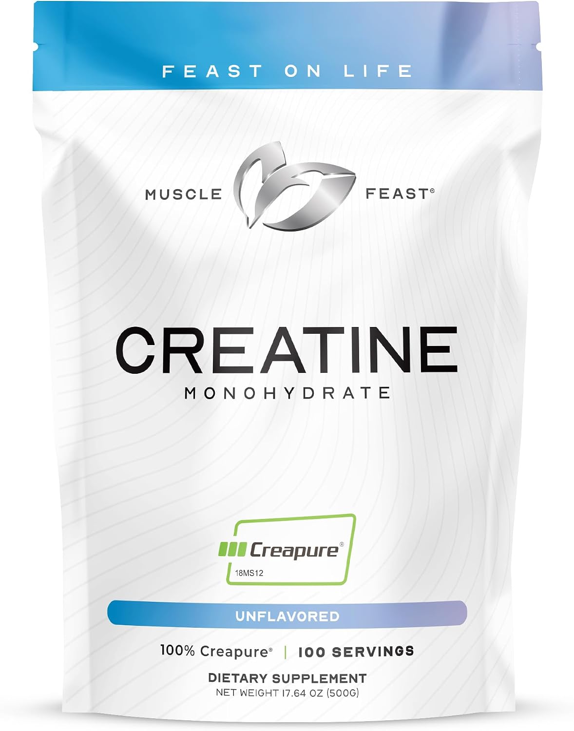 Muscle Feast Creapure Creatine Monohydrate Powder, Unflavored (300g) | Vegan, Non-GMO, Keto Friendly Mass Gainer, Muscle Recovery Supplement & Trusted Creatine for Muscle Growth, Creatine Powder