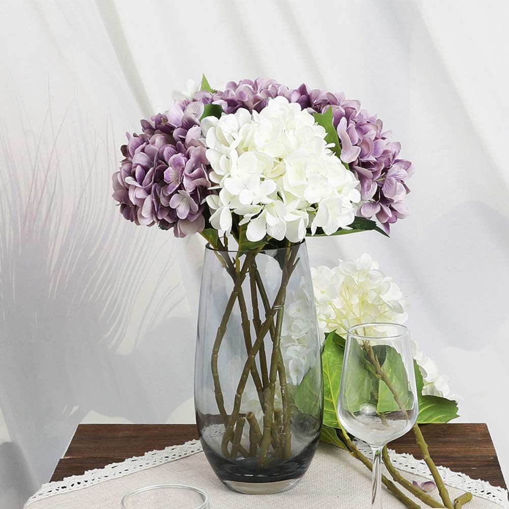 Kisflower 6pcs White Hydrangea Artificial Flowers - Faux Hydrangea Flowers, Fake Silk Flowers for Table Centerpiece