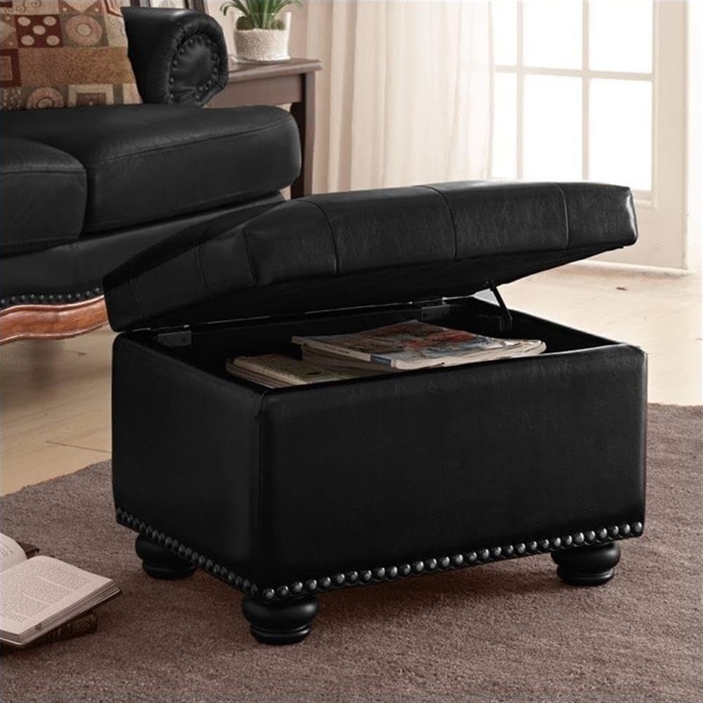 Convenience Concepts Designs4Comfort 5th Avenue Storage Ottoman 24" - Contemporary Foot Stool and Seat with Hinged Lid for Living Room, Dining Room, Office, Den, Espresso Faux Leather