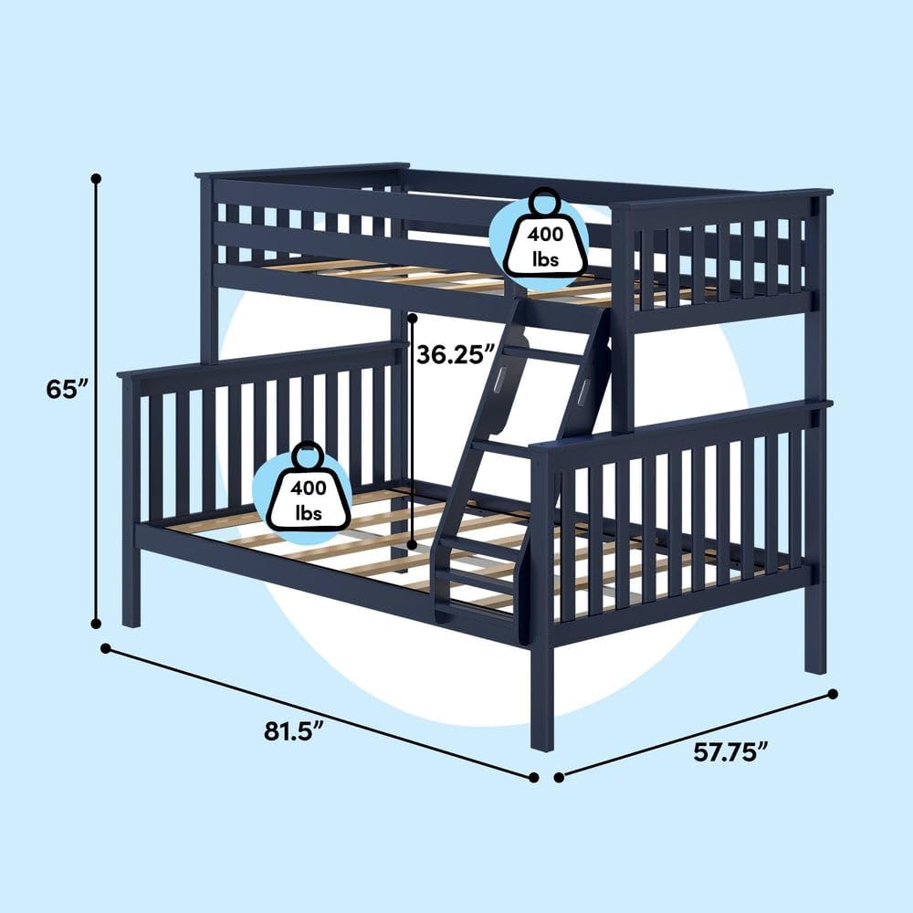 Max & Lily Bunk Bed Twin over Twin, Solid Wood Bunk Bed Frame with Ladder for Kids, 14" Safety Guardrails, Easy Assembly, No Box Spring Needed, White