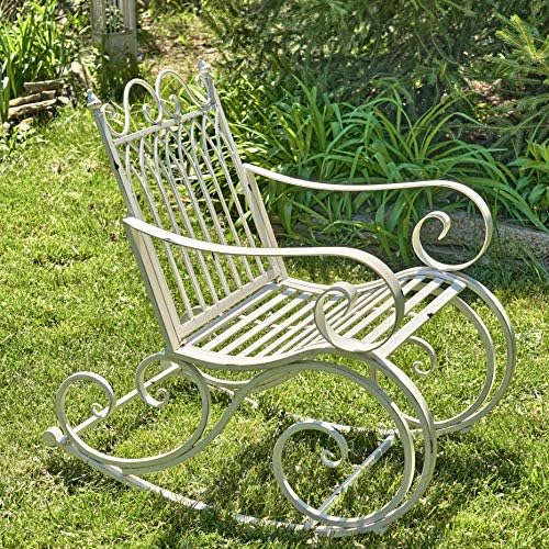 Zaer Ltd. Outdoor Metal Rocking Arm Chair (Arm Chair, Antique White)