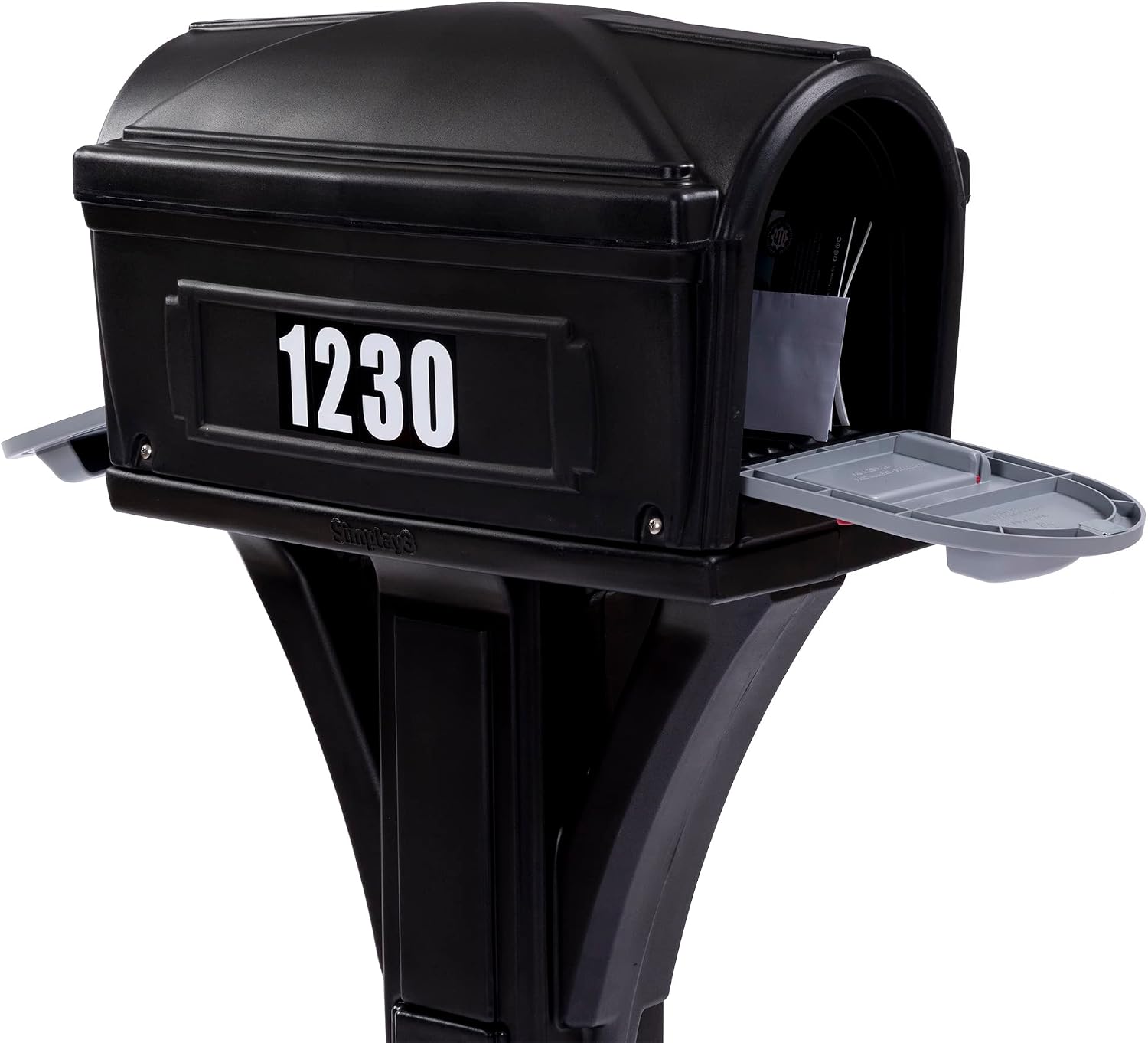 Simplay3 Rustic Home Plastic Residential Cabin Mailbox & Post Mount Combo Kit with 2 Access Doors - Sandstone, Made in USA