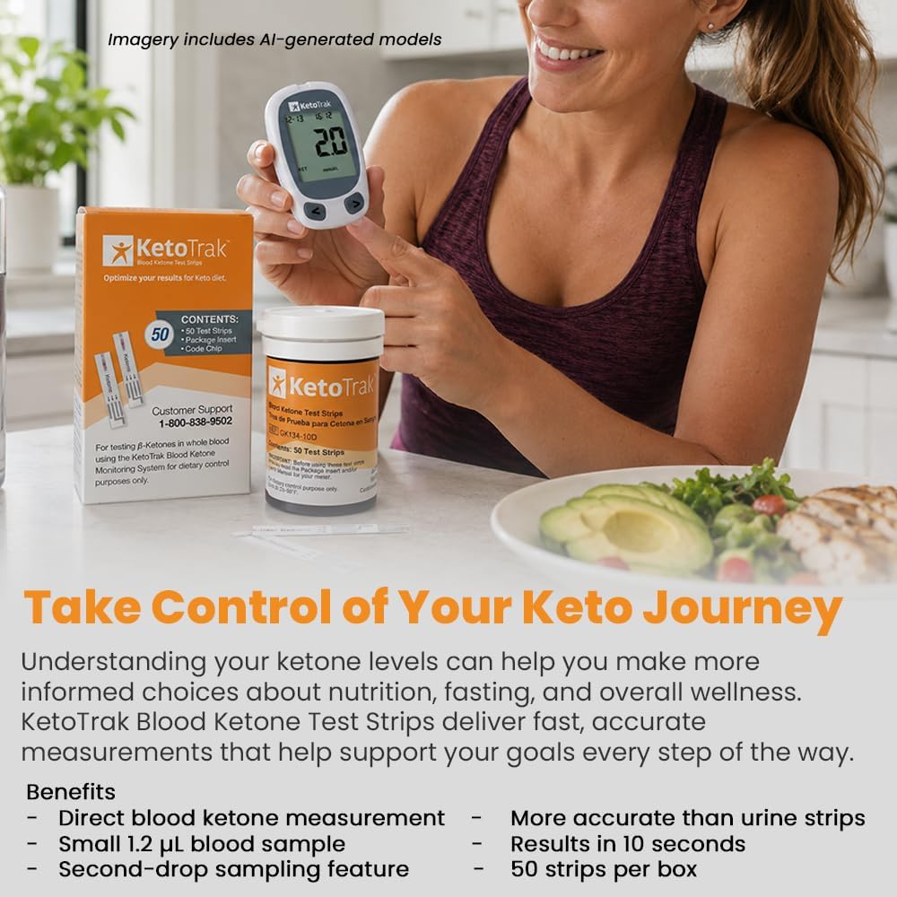 KetoTrak Blood Ketone Test Strips, 50 Count for Ketone Monitoring