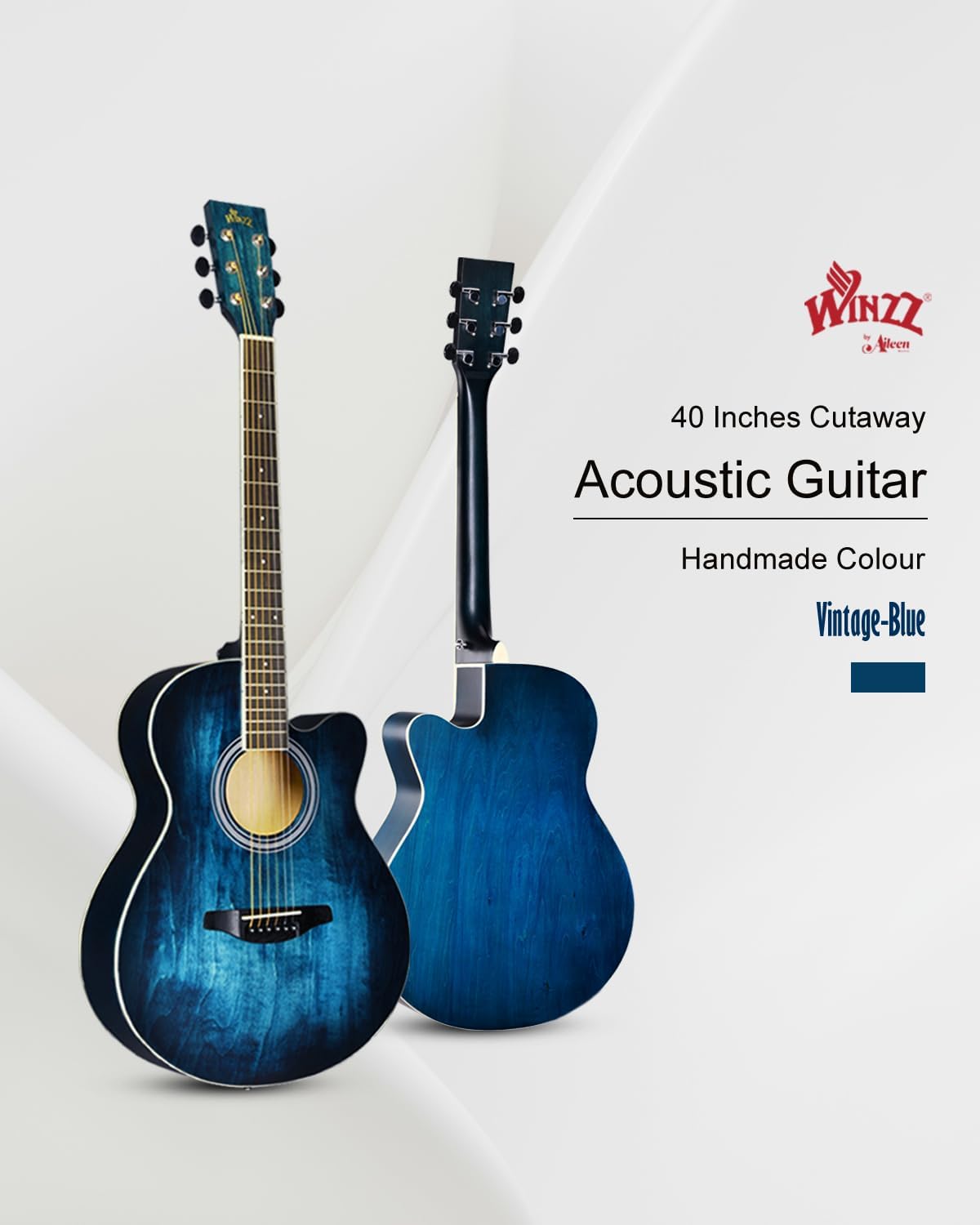 Winzz 40 Inches Acoustic Steel-string Guitar Beginner, Elegant Unique Color Design (Blue-green)