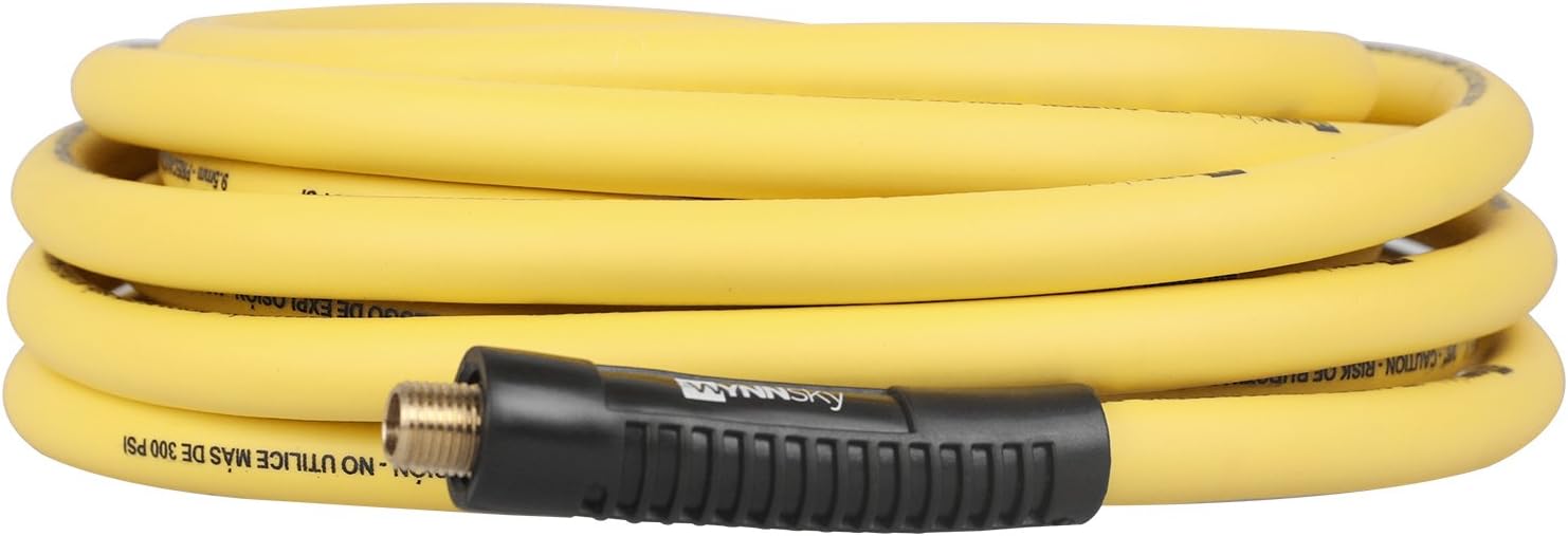 3/8" Hybrid Air Hose 50ft 1/4" MNPT Air Compressor Hose Heavy Duty Lightweight Hybrid and Bend Restrictor Fittings