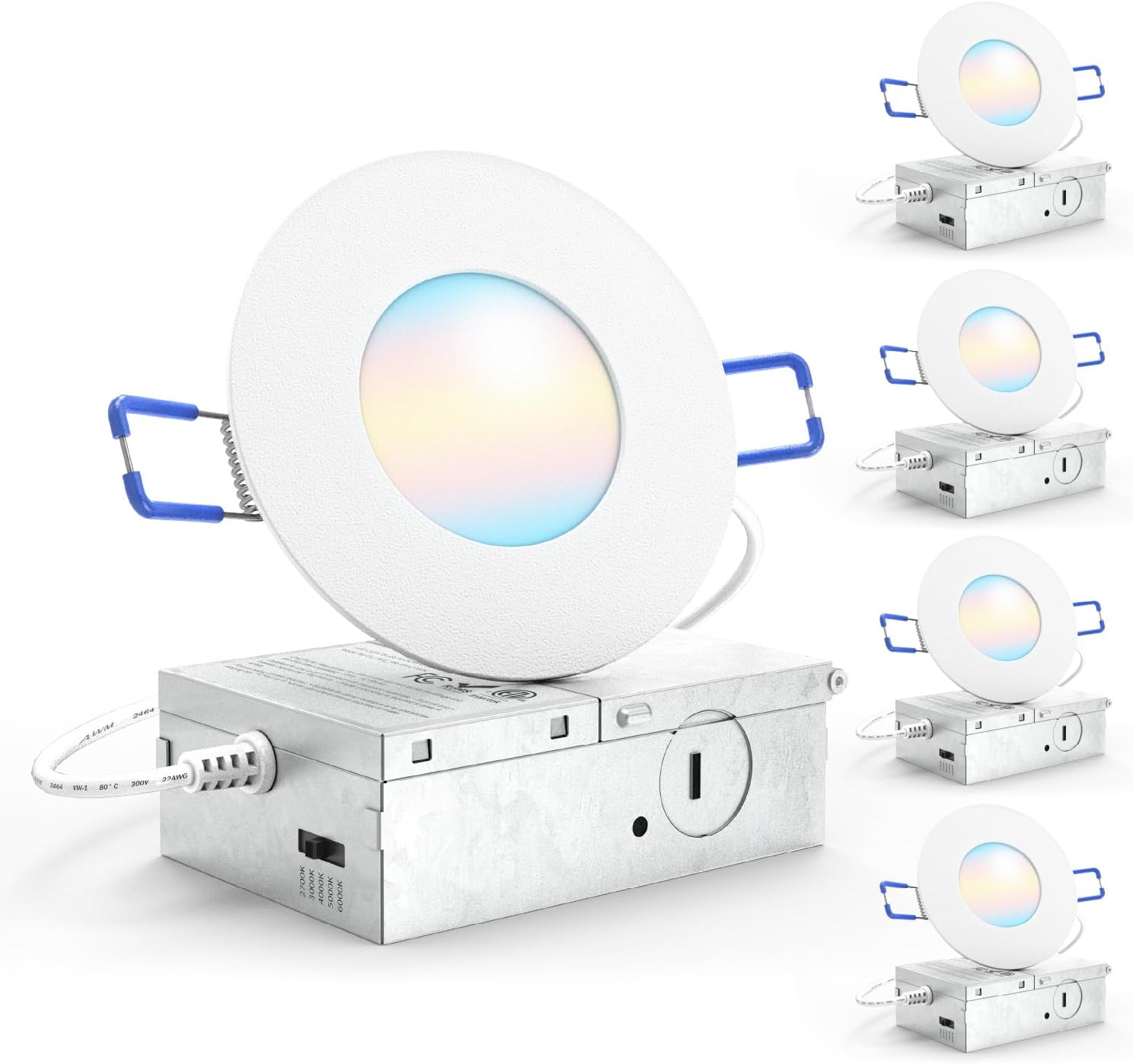 Sunco 4 Pack 6 Inch Canless LED Ultra-Slim Recessed Light, 5CCT, 14W=100W