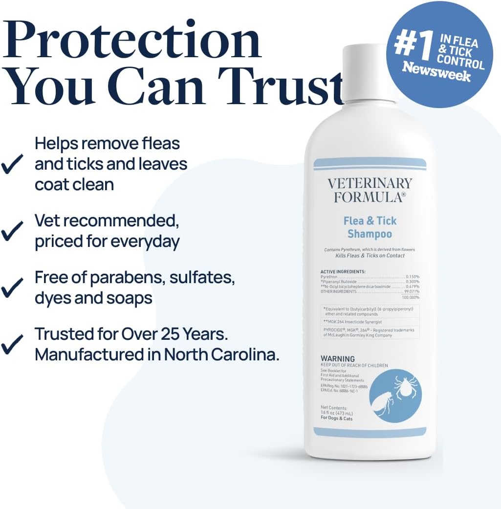 Veterinary Formula Flea and Tick Shampoo for Dogs and Cats, 16 oz
