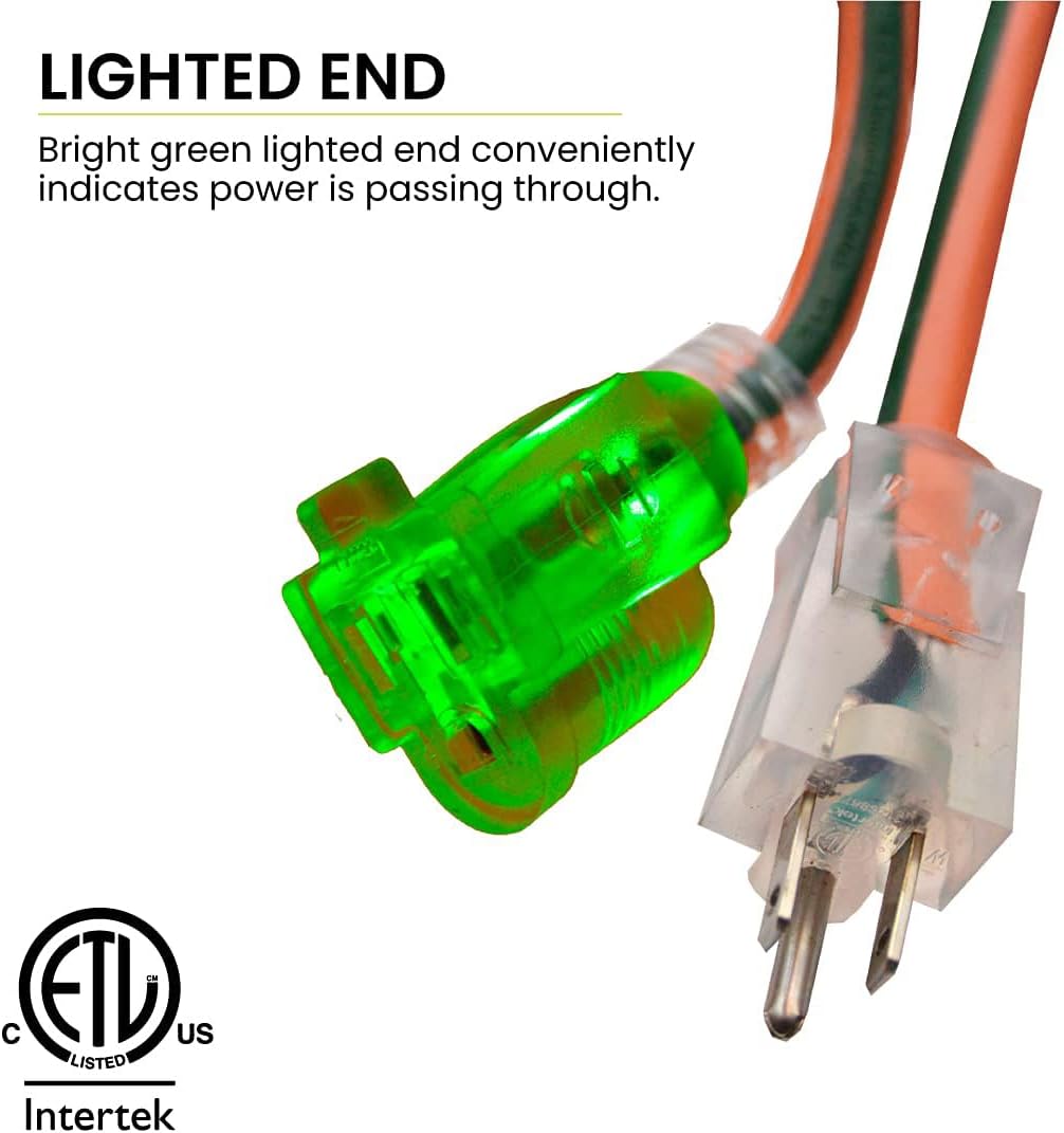 Go Green Power Inc. (GG-14025) 12/3 SJTW Outdoor Extension Cord, Lighted End, 25 ft