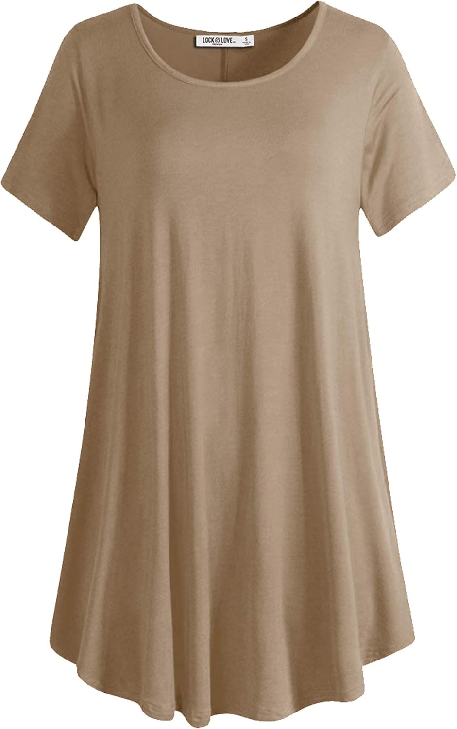 Lock and Love Women Solid Short Sleeve/Sleeveless Tunic for Leggings Swing Tunic Flare Tank Tops S-5XL Plus Size Made in USA